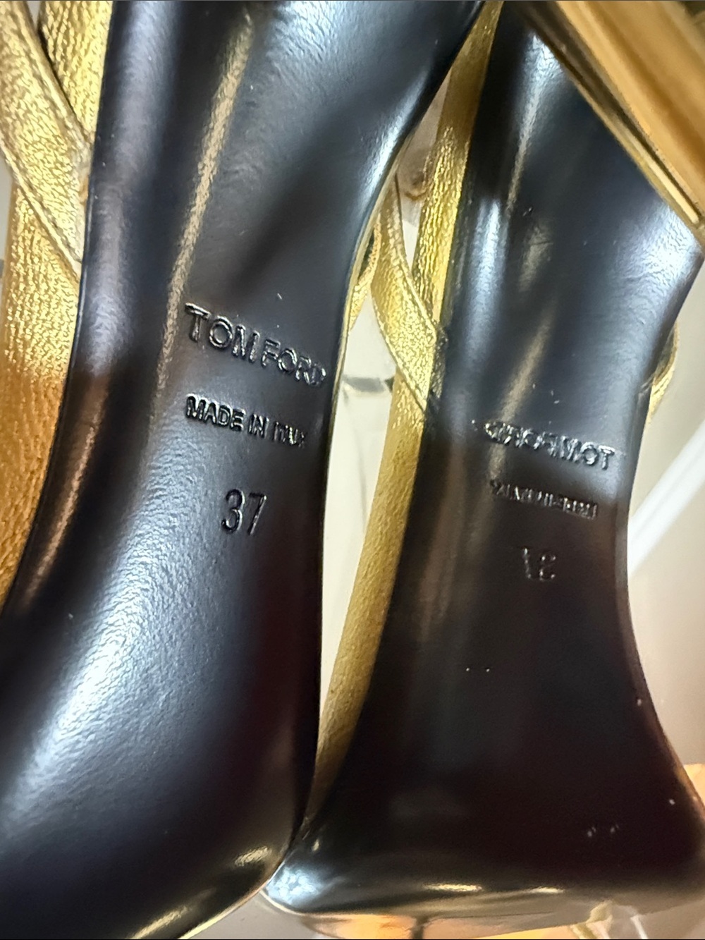 Tom Ford Padlock Naked 105 Gold Leather Heeled Sandals Sz 37 - Picture 12 of 17